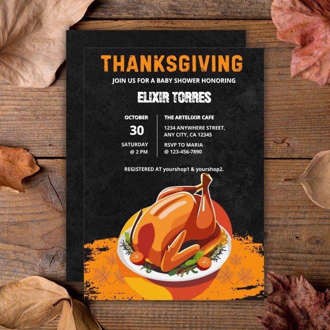 Chalkboard Thanksgiving Roasted Turkey Baby Shower Invitation (Creator Uploaded)