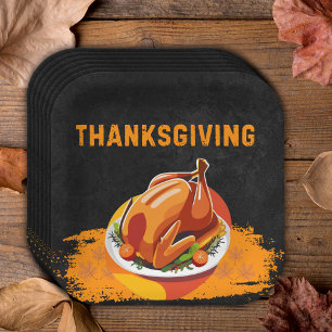 Chalkboard Thanksgiving Roasted Turkey Baby Shower Paper Plate