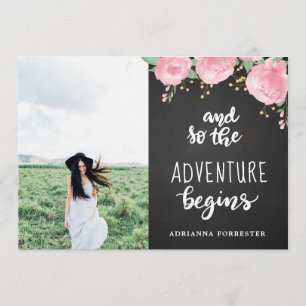 Chalkboard The Adventure Begins Graduate Photo Invitation
