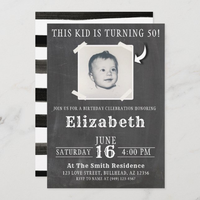 Chalkboard This Kid is turning Adult Photo Invite (Front/Back)
