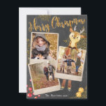Chalkboard Three Photo Collage Christmas Holiday Card<br><div class="desc">Beautiful trendy chalkboard style triple instant-photo frames festive greeting cards with fun adornments and personalised text and photos. Add three of your own precious photos, all your names on back and the family name on front with the current year and you're good to go! A cute chalkboard background with scattered...</div>