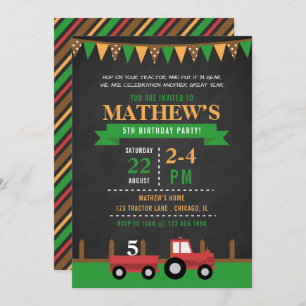 Chalkboard Tractor/Farm Birthday Party Invitation