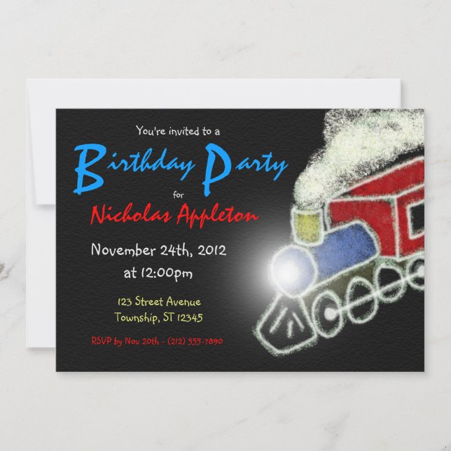 Chalkboard Train Boys Birthday Party Invitations (Front)
