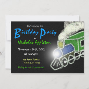 Chalkboard Train Boys Birthday Party Invitations