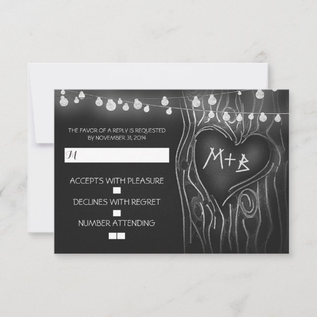 Chalkboard tree elegant wedding RSVP card (Front)