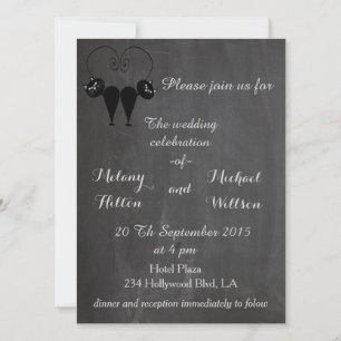 Chalkboard trendy funny cat love couple wedding invitation