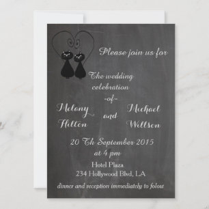 Chalkboard trendy funny cute cat couple wedding invitation