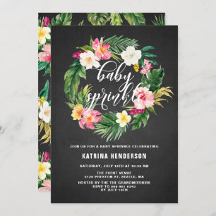Chalkboard Tropical Flowers Wreath Baby Sprinkle Invitation