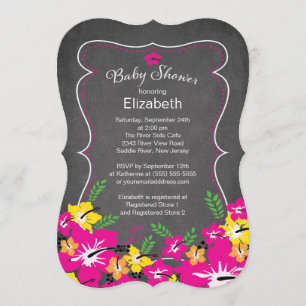 Chalkboard Tropical Hibiscus Flowers Baby Shower Invitation