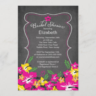 Chalkboard Tropical Hibiscus Flowers Bridal Shower Invitation