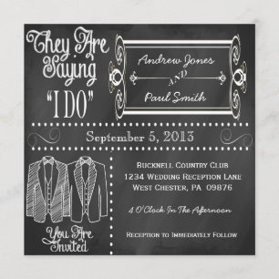 Chalkboard Tuxedo Gay Wedding Invitations