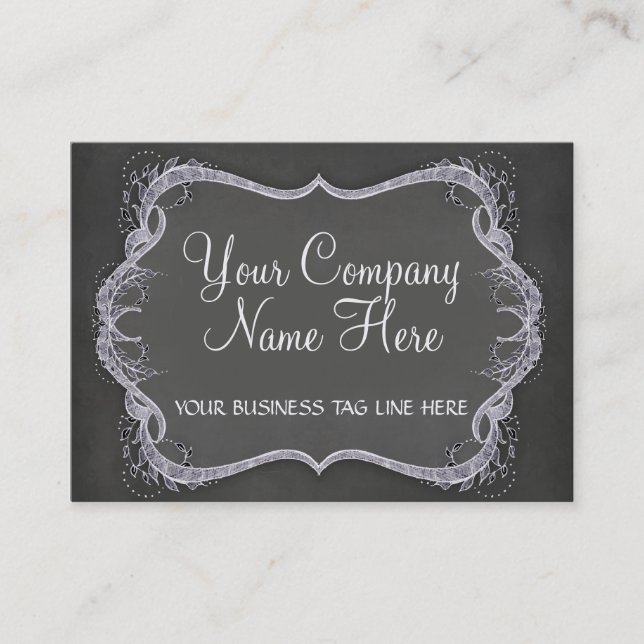 Chalkboard Typographic Leaf Swirl Modern Business Card (Front)