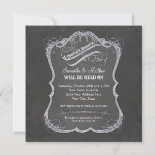 Chalkboard Typographic Leaf Swirl Rustic Wedding Invitation