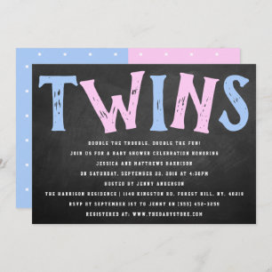 Chalkboard Typography Boy & Girl Twins Baby Shower Invitation