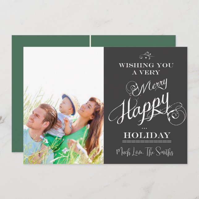 Chalkboard Typography Christmas photo card (Front/Back)