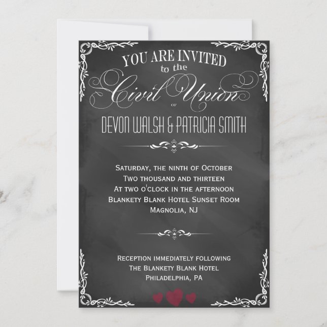 Chalkboard Typography Civil Union Invitation (Front)