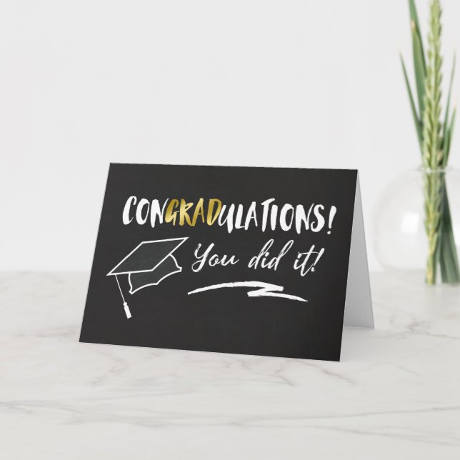 Chalkboard & Typography Graduation Pun Card (Front)