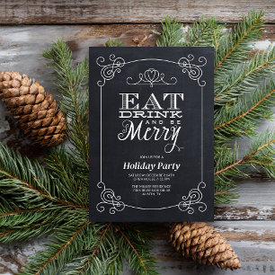 Chalkboard Typography Holiday Party Invitation