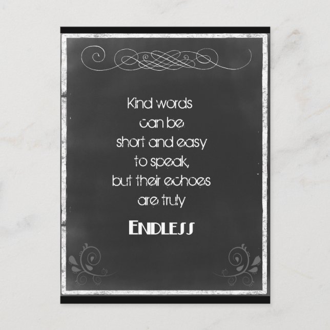 Chalkboard Typography Quote on Using Kind Words Postcard (Front)