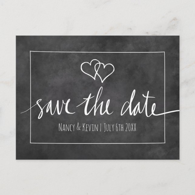 Chalkboard typography save the date wedding cards (Front)