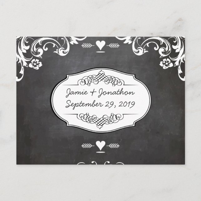 Chalkboard Typography Weddings Announcement Postcard (Front)