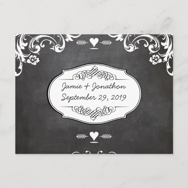 Chalkboard Typography Weddings Announcement Postcard (Front)