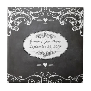 Chalkboard Typography Weddings Ceramic Tile