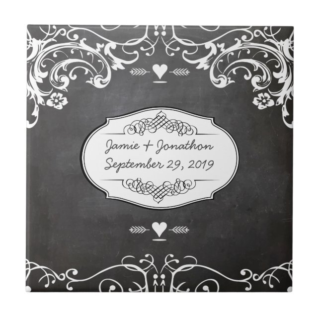 Chalkboard Typography Weddings Ceramic Tile (Front)