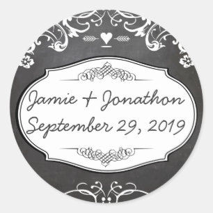 Chalkboard Typography Weddings Classic Round Sticker