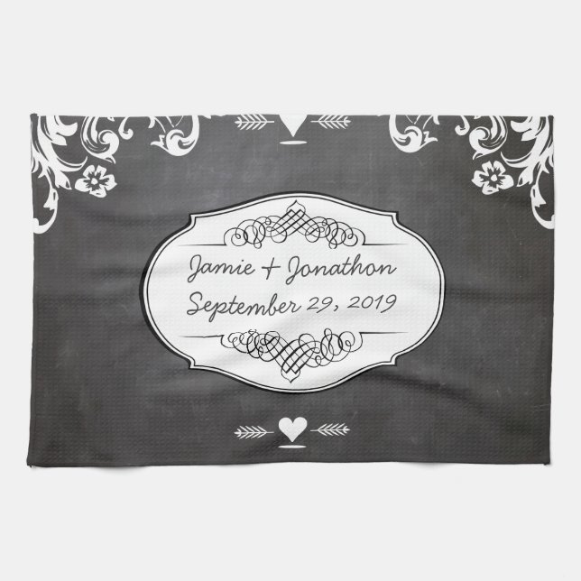 Chalkboard Typography Weddings Tea Towel (Horizontal)