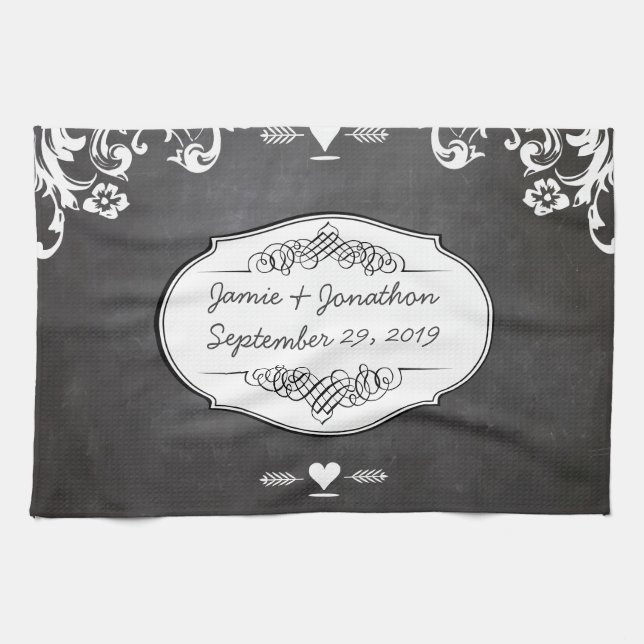 Chalkboard Typography Weddings Tea Towel (Horizontal)