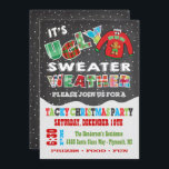 Chalkboard UGLY Christmas Sweater Invitations<br><div class="desc">Super cool and colourful,  this Tacky or Ugly Christmas Sweater Party features a sweater with a gingerbread man,  falling snow and fabric typography all on a chalkboard background. Great for a kids or adult holiday party! Hand drawn illustration by McBooboo.</div>