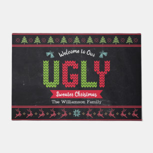 Chalkboard Ugly Christmas Sweater Nordic Knit Fun Doormat