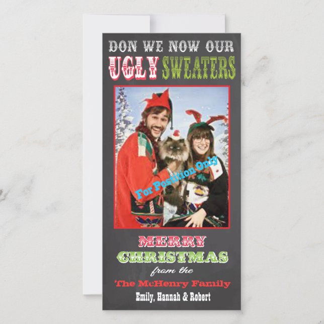 Chalkboard Ugly Christmas Sweater Photo Card (Front)