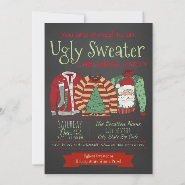 Chalkboard Ugly Sweater Christmas Party Invitation (Front)