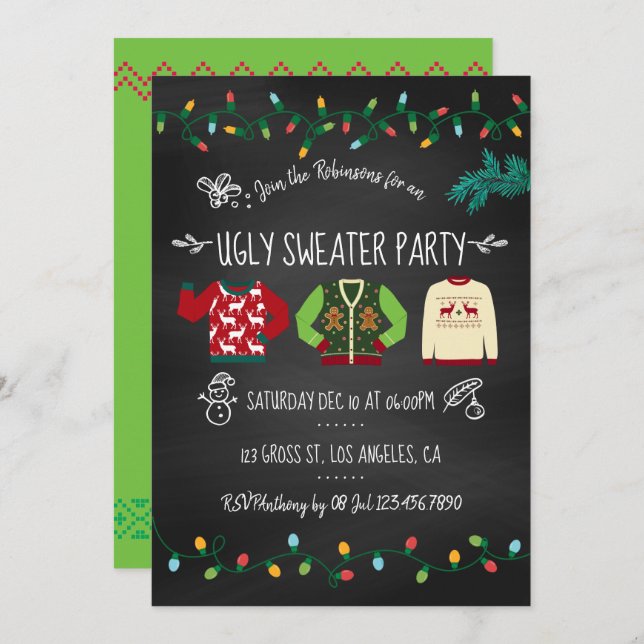 Chalkboard Ugly Sweater Christmas Party Invitation (Front/Back)