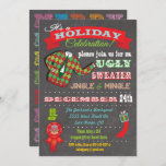 Chalkboard Ugly Sweater Christmas Party Invitation<br><div class="desc">Super cool Ugly Sweater Holiday Christmas Party invitations with an illustration of a ugly sweater,  fun typography and banners on a chalkboard background. Hand drawn illustration by McBooboo.</div>