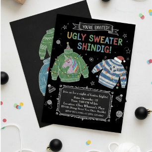 Chalkboard Ugly Sweater Shindig Quirky Invitation