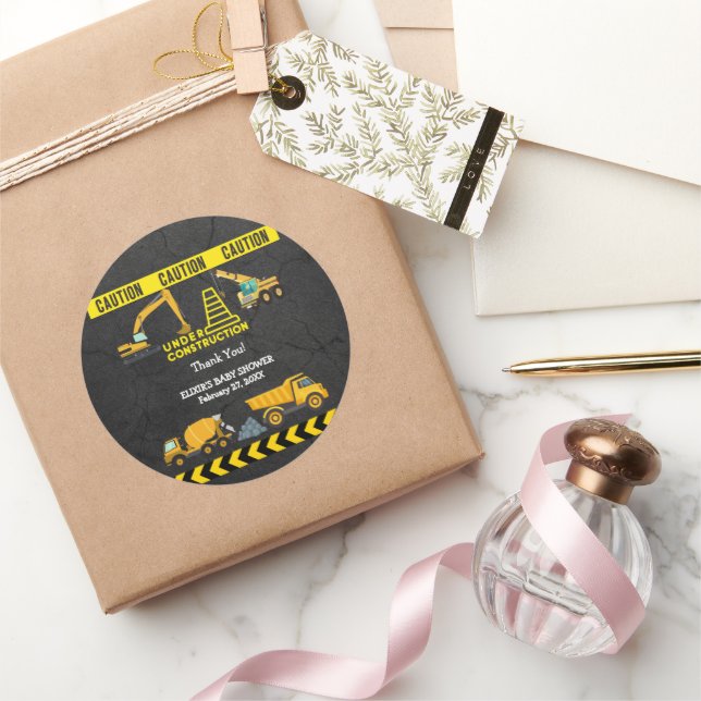 Chalkboard Under Construction Baby Shower  Classic Round Sticker (Gifting)