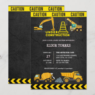 Chalkboard Under Construction Baby Shower  Invitation