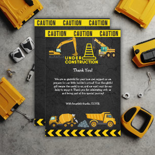 Chalkboard Under Construction Baby Shower  Thank You Card