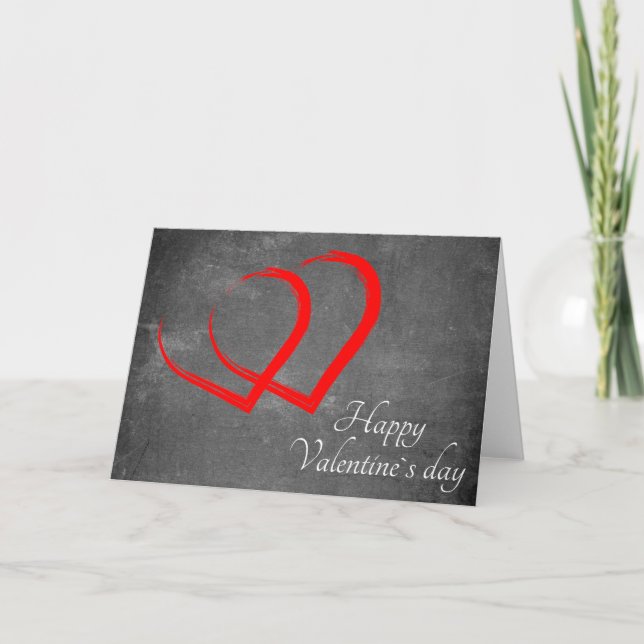 Chalkboard Valentine`s Day Red Hearts Elegant Holiday Card (Front)