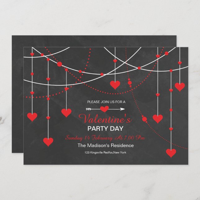Chalkboard Valentine's Day Party Invitation Card (Front/Back)
