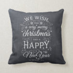 Chalkboard Very Merry Christmas Photo Holiday Cushion<br><div class="desc">Typography design holiday pillow with the words "we wish you a very merry Christmas and a Happy New Year".</div>