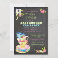 Chalkboard Victorian Stacked Tea Cups Baby Shower