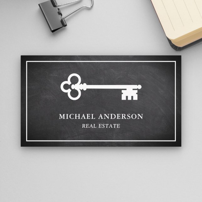 Chalkboard Vintage Antique Key Real Estate Business Card (Creator Uploaded)