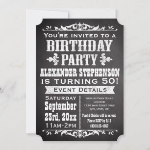 Chalkboard Vintage Blackboard Theme Birthday Party Invitation
