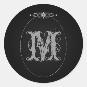 Chalkboard Vintage Border Wedding Monogram Classic Round Sticker