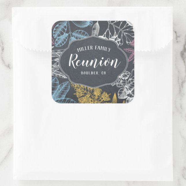 Chalkboard Vintage Floral Family Reunion Square Sticker (Bag)