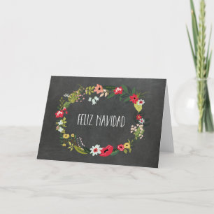 Chalkboard Vintage Floral Spanish Christmas Card